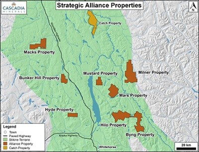 Figure 1 – Strategic Alliance Properties & Stikine Terrane (CNW Group/Cascadia Minerals Ltd.)