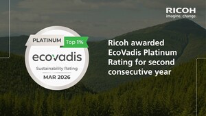 Ricoh awarded EcoVadis Platinum Rating for sustainability performance for second consecutive year