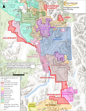 Coast Copper Acquires 80 kms of Prospective Porphyry Claims Along Western Side of the Toodoggone Camp
