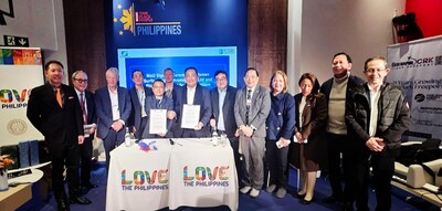 MOU signing between Surfin and SSS at the InvestPhilippines Business Pavilion, Davos, January 2026.