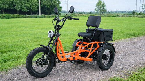 Meet One Tour 2.0 electric trike featuring a redesigned extended rear frame and dual-motor system, built for long-range and everyday utility. (PRNewsfoto/Meet One Trike)