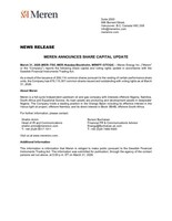MEREN ANNOUNCES SHARE CAPITAL UPDATE (CNW Group/Meren Energy Inc.)