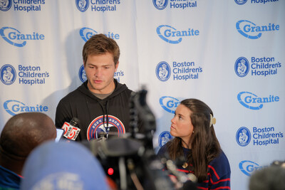 Drake Maye and his wife Ann Michael Maye take part in Granite’s 13th annual Saving by Shaving fundraiser in support of Boston Children’s Hospital.
