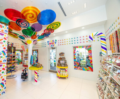 Inside Dylan’s Candy Bar at Atlantis Paradise Island, featuring an extensive assortment of sweets from around the world.