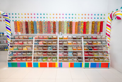 Interior of Dylan’s Candy Bar at Atlantis Paradise Island, showcasing whimsical, candy-inspired design and immersive displays.