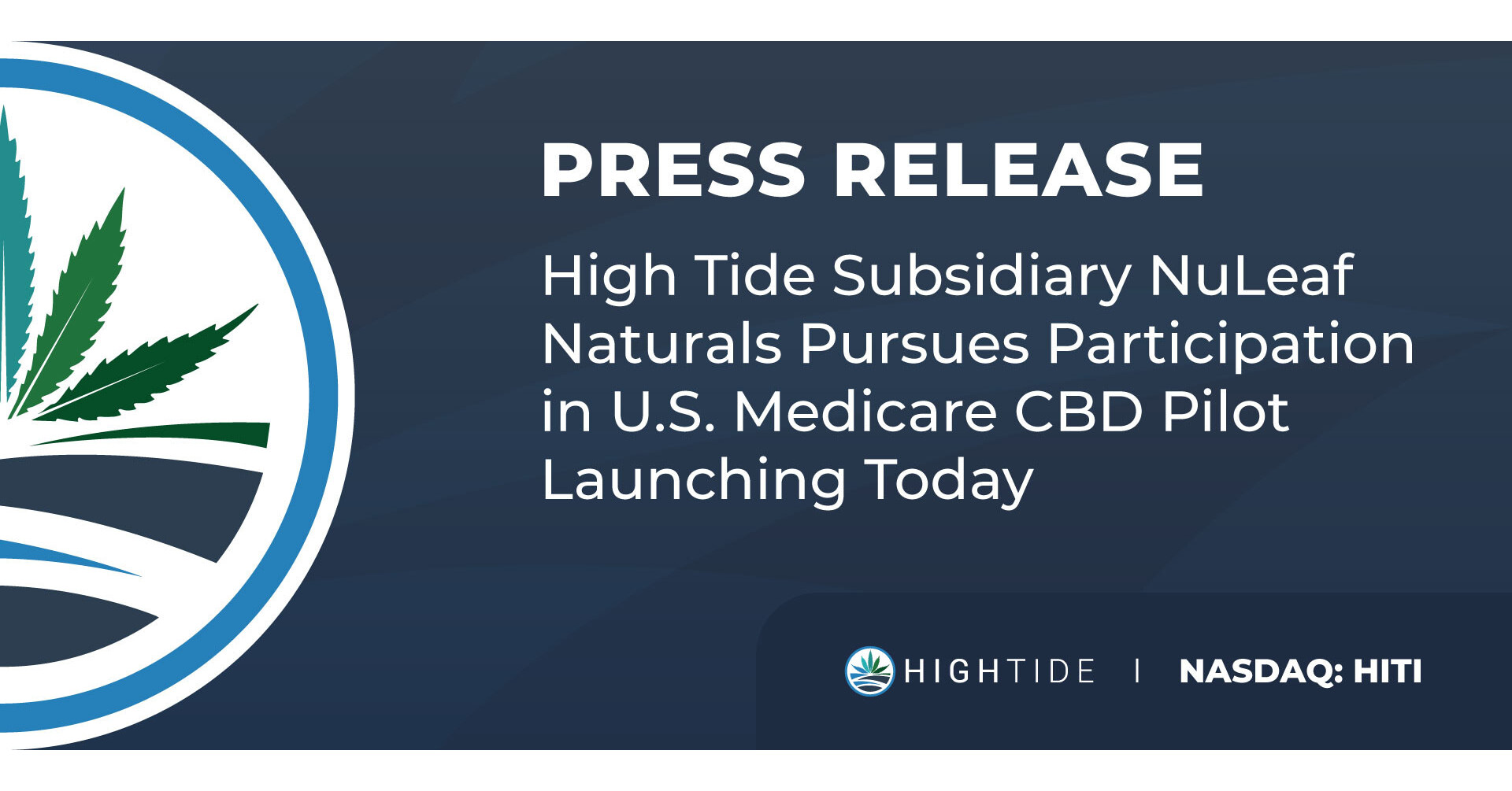 High Tide Subsidiary NuLeaf Naturals Pursues Participation in U.S. Medicare CBD Pilot Launching Today