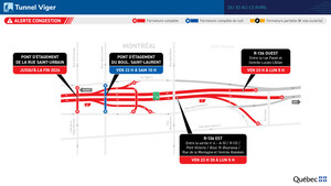 Réfection majeure des tunnels Ville-Marie et Viger - Fermeture complète de la route 136 durant la fin de semaine du 10 avril