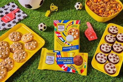 NESTLÉ® TOLL HOUSE® Milk Chocolatey Flavored Soccer Ball Morsels and Chocolate Chip Cookie Dough with Soccer Ball Morsels are rolling out at retailers nationwide this month! Perfect for cookies, cupcakes, snack mixes, and more, these limited-edition treats are the perfect way to create game day traditions and shareable moments. (PRNewsfoto/NESTLÉ® TOLL HOUSE®)