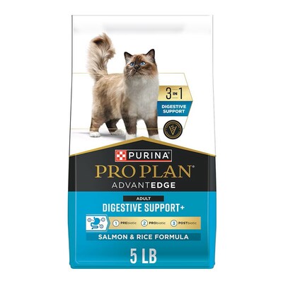 Purina Pro Plan AdvantEDGE Digestive Support Plus Adult dry cat food delivers Pro Plan’s most advanced nutrition, providing 3-in-1 Digestive Support.