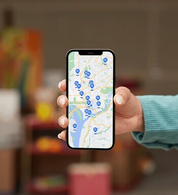 Map with pins showing potential storage locations