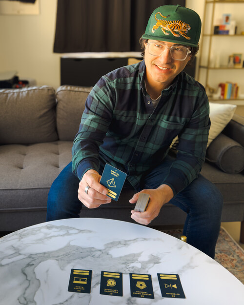 Juan Carlos, creator of Re:Mind, pictured with the mental model card deck featured in his product launch. Re:Mind combines cognitive tools and strategic frameworks to help people think clearly under pressure.