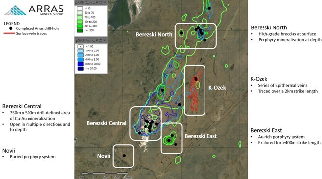 Figure 1. Berezski Trend (Elemes Project) showing principal Targets (CNW Group/Arras Minerals Corp.) Figure 1. Berezski Trend (Elemes Project) showing principal Targets (CNW Group/Arras Minerals Corp.)