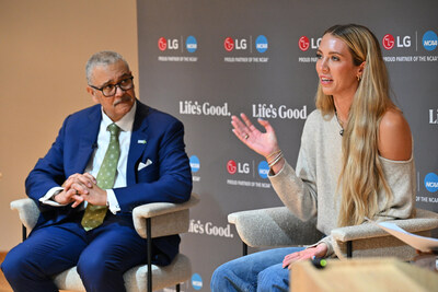 Panelists discuss student-athlete mental health at a special LG and NAMI-hosted event at IU Indianapolis during the 2026 NCAA Men's Final Four weekend. Pictured (from l to r): Dan Gillison, Jr., CEO of NAMI; Lexie Hull, WNBA free agent and NCAA Division I women's basketball champion; Johnny Milabu, Corporate Marketing Manager at LG Electronics USA.