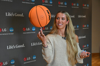Lexie Hull, WNBA free agent and NCAA Division I women's basketball champion, attends a special LG and NAMI-hosted mental health event for IU Indianapolis student-athletes during the 2026 NCAA Men's Final Four weekend.