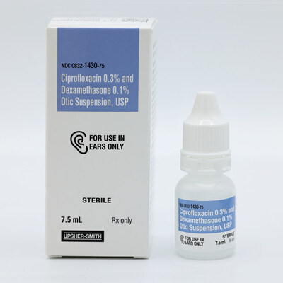 Ciprofloxacin 0.3% and Dexamethasone 0.1% Otic Suspension, USP. Upsher-Smith Laboratories, LLC. Not actual size.