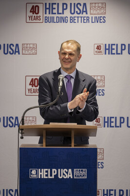 Dan Lehman, CEO of HELP USA, delivers remarks at opening of new women's shelter in Brooklyn, NY.