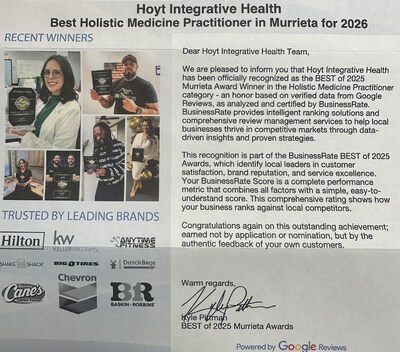 Hoyt Integrative Health Named Best Holistic Medicine Practitioner in Murrieta for 2026