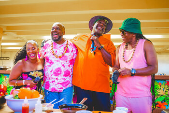HERO 3: 1. Lead shot (left to right). The Live Demo was on fire with Founder Vanessa James, Chef Simeon Hall Jr., Soca Artist Farmer Nappy and Chef Irie (Photo by Navindra Harbukhan)