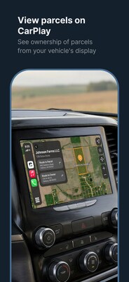 The CamoAg app is CarPlay enabled to view plat maps and driving directions on a vehicle's screen.
