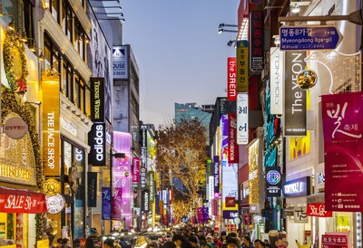 Myeong-dong, one of the busiest shopping areas in Seoul