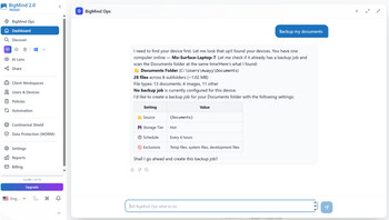 BigMind Ops lets teams create backup jobs, diagnose failures, and manage compliance through natural language