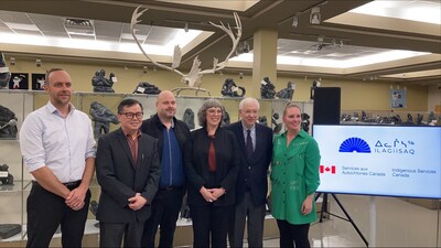 Press conference announcing the expansion of the Fédération des coopératives du Nouveau Québec (FCNQ) warehouse. In attendance were Ginette Lavack, Member of Parliament for Saint Boniface–Saint Vital and Parliamentary Secretary to the Minister of Indigenous Services; Francis Scarpaleggia, Member of Parliament for Lac Saint Louis and Speaker of the House of Commons of Canada; along with FCNQ partners and representatives from Indigenous Services Canada. (CNW Group/Indigenous Services Canada)