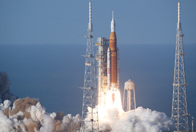 Artemis II, taking off from Kennedy Space Center.