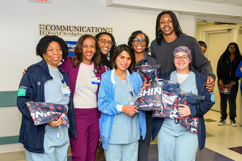 Washington Wizards guard Bub Carrington delivers Bub Scrubs to associates at MedStar Washington Hospital Center. Carrington designed the colorful pants himself to give back to frontline healthcare workers in both Washington, D.C., and his hometown of Baltimore. Washington Wizards guard Bub Carrington delivers Bub Scrubs to associates at MedStar Washington Hospital Center. Carrington designed the colorful pants himself to give back to frontline healthcare workers in both Washington, D.C., and his hometown of Baltimore.