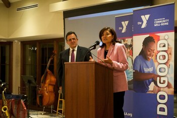 Business leaders Ali Sahabi, COO of Optimum Seismic, Inc., and Maria Salinas, President & CEO of the Los Angeles Area Chamber of Commerce.