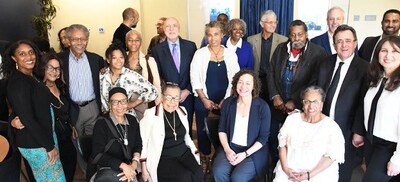 FAMILY AND FRIENDS – Some of Professor Robert F. Blakely’s many family members and friends are pictured enjoying remembrances during his recent memorial services at the Alumni Center at the University of California.