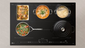 LG Built-in Full-Flex Induction Cooktop allows customers cook anywhere on its surface with precise heat, while smart alerts help prevent boil-overs.