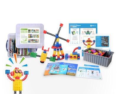 Kid Spark Education's Early Childhood STEM & Literacy Program components: Early Inventors STEM Lab, Storytime Inventing Book Collection, comprehensive curriculum of 60+ Pre-K through 1st-grade STEM & literacy lessons.