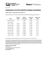 CANADIAN UTILITIES LIMITED ELIGIBLE DIVIDENDS