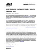 ATCO TO RELEASE FIRST QUARTER 2026 RESULTS ON MAY 6, 2026
