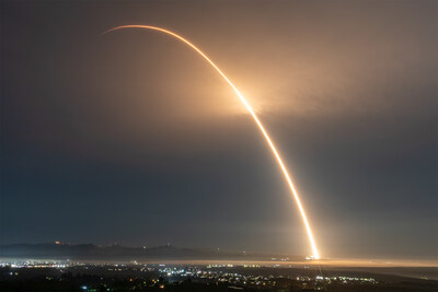 A long-exposure photograph shows the path of the rocket launch from Vandenberg Space Force Base on March 29, 2026, which carried the Deloitte-2 and Deloitte-3 satellites to orbit. (Photo: SpaceX)