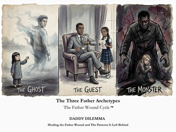The Three Father Archetypes — The Ghost, The Guest, and The Monster — from Stephanie King's Father Wound Cycle™, as featured in Daddy Dilemma: Healing the Father Wound and the Patterns It Left Behind.