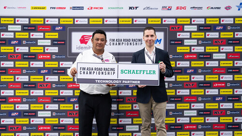 (from left) Ron Hogg, Director (Two Wheels Motor Racing Sdn Bhd) and Maximilian Fiedler, Regional CEO Asia/Pacific (Schaeffler) collaborate at the Asia Road Racing Championship. Photo: Schaeffler (PRNewsfoto/Schaeffler)