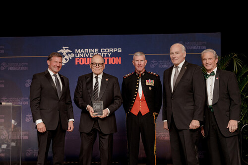 Bob Parsons receives the 2026 Marine Corps University Foundation, Semper Fidelis Award.
L to R, Andrew Ammerman, MCUF President & CEO, Bob Parsons founder of GoDaddy and PXG, and co-founder of The Bob & Renee Parsons Foundation and USMC Veteran, General Eric Smith, Commandant of Marine Corps, General John Kelly USMC (Ret.)  Chairman of the MCUF and Don Knauss, USMC Veteran & Master of Ceremonies.