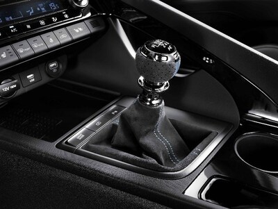 Hyundai N Performance Parts (Elantra N Alcantara® MT gear shift knob/shifter boot) are depicted. Hyundai N Performance Parts (Elantra N Alcantara® MT gear shift knob/shifter boot) are depicted.