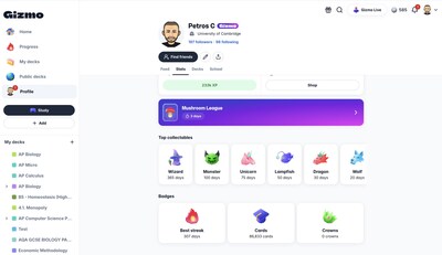A profile page on Gizmo showing what this user has collected