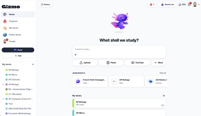 Gizmo's home page, where users can learn anything