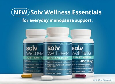 Solv Wellness® introduces its new Essentials line, expanding the company’s trusted, science-backed support for women in perimenopause, menopause, and beyond. The line includes Hot Flash Relief, Joint Support, and Urinary Health supplements for practical, non-hormonal daily menopause support. Solv Wellness® introduces its new Essentials line, expanding the company’s trusted, science-backed support for women in perimenopause, menopause, and beyond. The line includes Hot Flash Relief, Joint Support, and Urinary Health supplements for practical, non-hormonal daily menopause support.