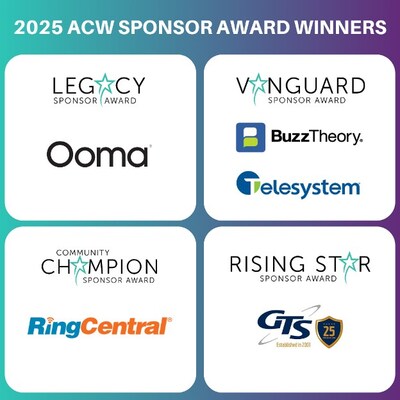ACW Honors 2025 Sponsor Award Winners Ooma, BuzzTheory, Telesystem, RingCentral and GTS.