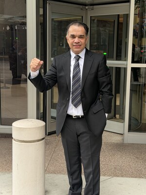 Businessman Alex Rovirosa leaving federal court in downtown Houston following his acquittal on April 14, 2026.