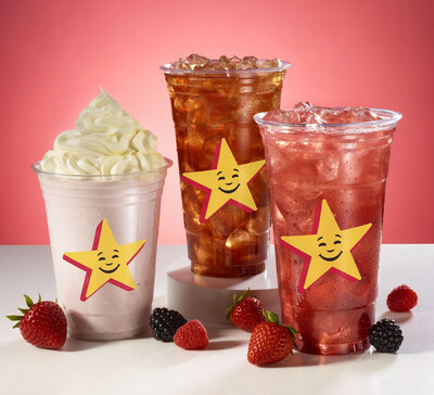 Hardee's Triple Berry Platform available as a tea, sparkler and hand-scooped shake.