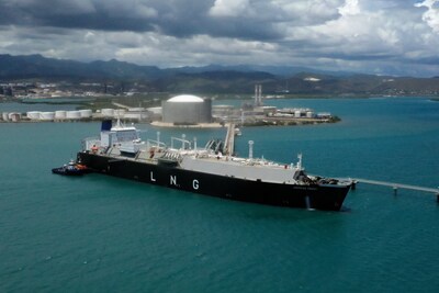 Crowley LNG carrier, American Energy, docked at EcoElectrica facility in Peñuelas, Puerto Rico.