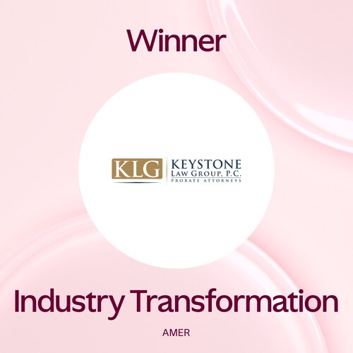 Asana graphic featuring Keystone Law Group, P.C. as an Industry Transformation winner