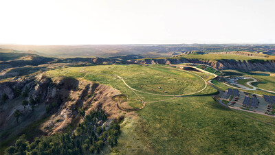 Aerial photo of Theodore Roosevelt Presidential Library entry, photo by Snøhetta Plomp