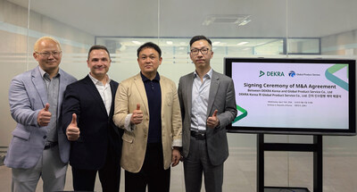 From left to right: Seong Su Kim, Director of GPS; Dr. Kilian Aviles, EVP of DEKRA Group and Head of Asia Pacific Region; Young Seok Lee, CEO of GPS; Ming Sheng, VP of Automotive Testing, DEKRA China