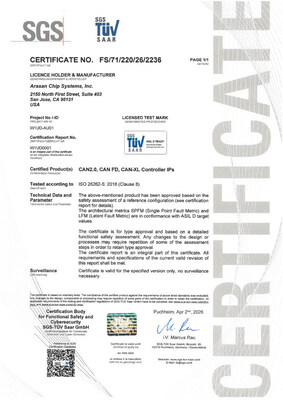 Arasan obtient la première certification ASIL-D de l'industrie pour son noyau CAN XL IP
